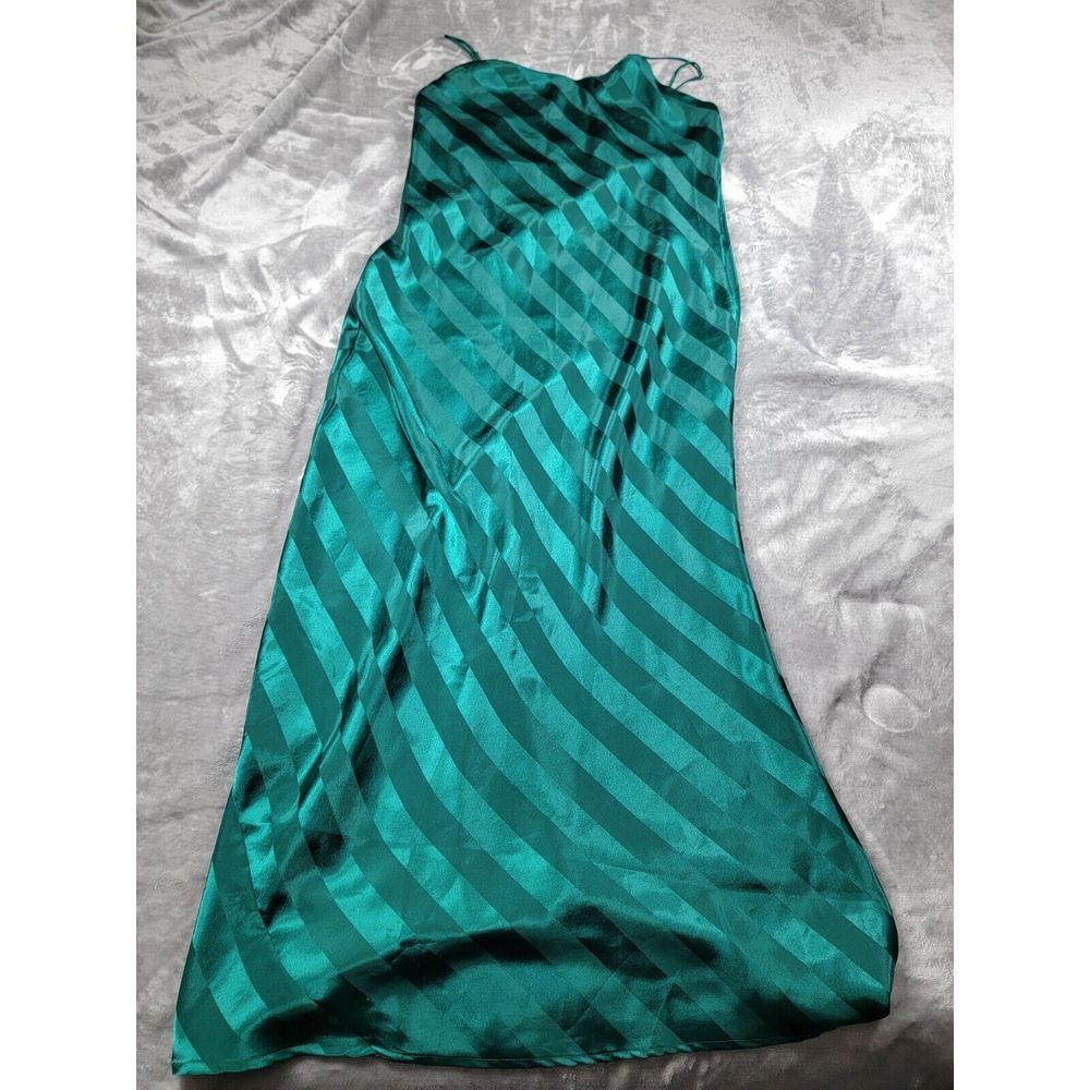 Victoria's Secret Gold Label Vtg Emerald Green Long Nightie satin gown side Slit